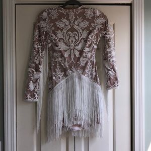 White & Nude Fringe Dress